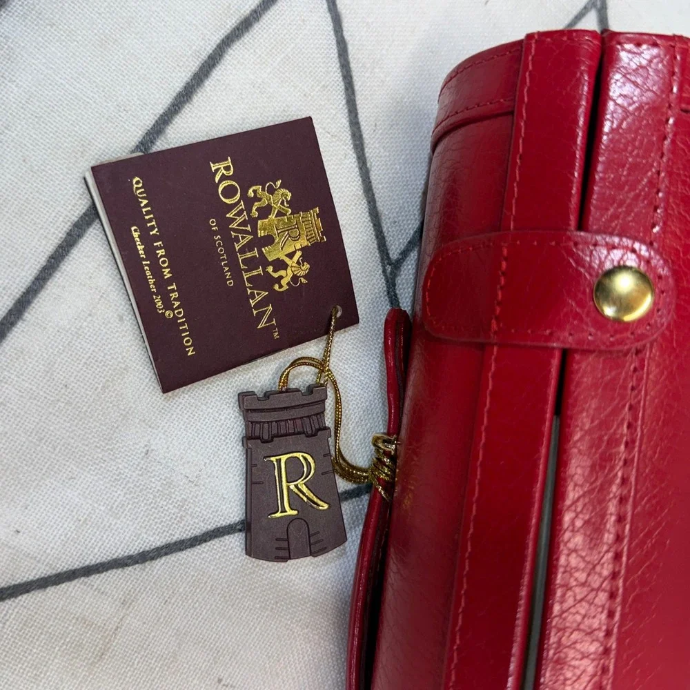 Rowallan Jewelry Roll OS Red Bonded Leather Travel Case Organizer Mirror READ